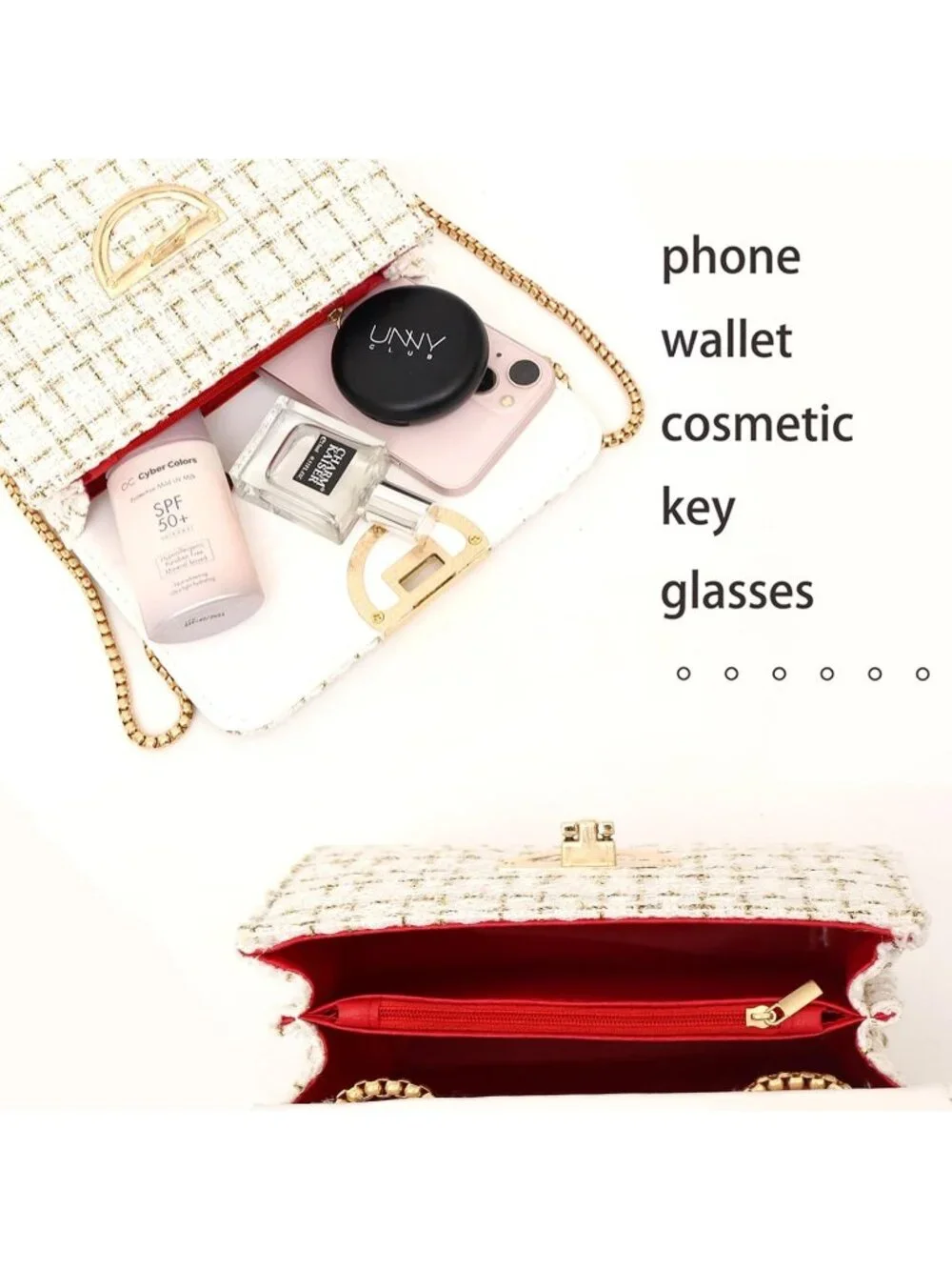 👜Women's White Travel Shoulder Bag Chain Quilted Crossbody Evening Clutch